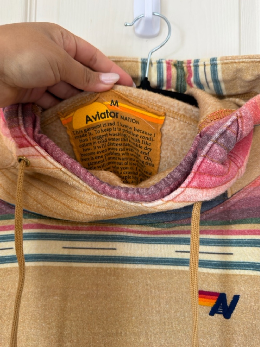Aviator Nation Multicolor Striped Hoodie in Tan, Blue, Pink, Green, Yellow - Picture 6 of 7